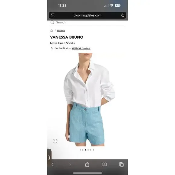 VANESSA BRUNO Nixia Linen Shorts High Waisted Blue Sz 40 US Sz 8 NWT $345